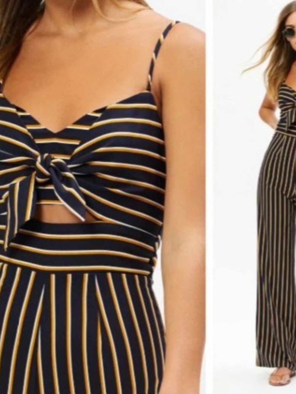 Lottie Moss Striped Tie-Front Jumpsuit in Navy and Mustard